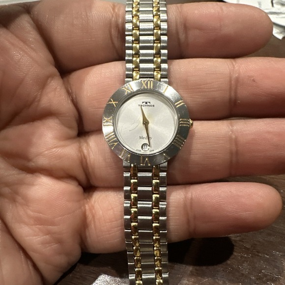 Working Technos 24mm Women's Two Tone Watch Roman‎ Swiss W Date Quartz Fits 6'